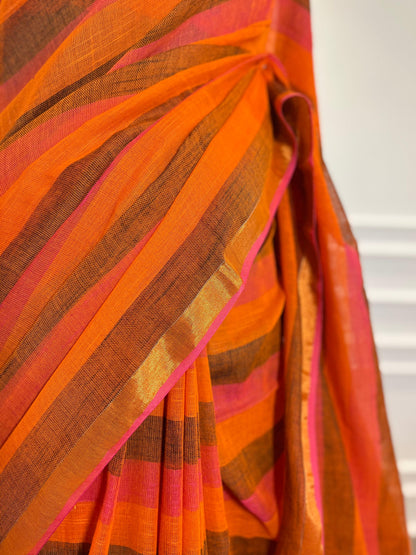 Linen Saree | Pixie Stripes | Orange